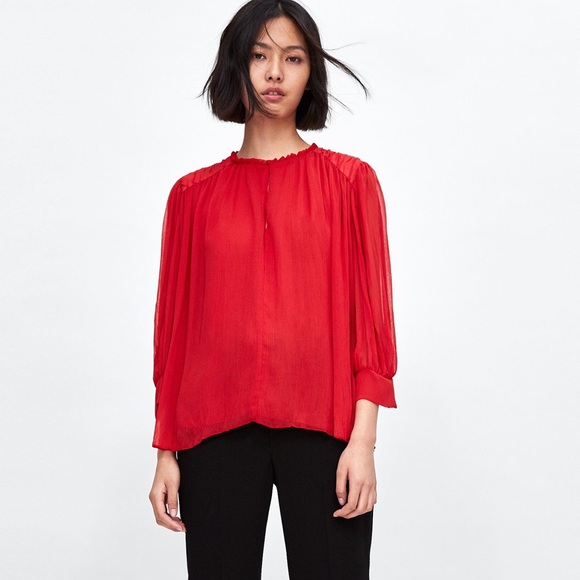 Zara Tops - ZARA BASIC Gathered Pleats Blouse NWT XS Red